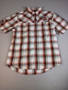 Harley Davidson Genuine Motor Clothes Men's L Plaid Embroidered Pocketed Shirt